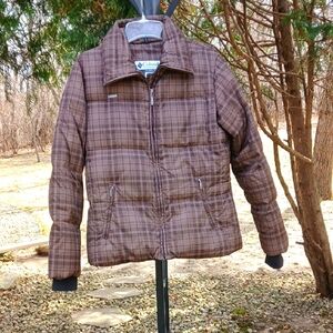Columbia Brown Plaid Puffer Jacket 60% Down 40%feather Sz M